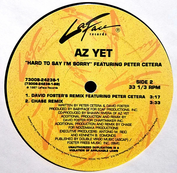 Az Yet Featuring Peter Cetera - Hard To Say I'm Sorry (12") (Mint (M)) - Image 4