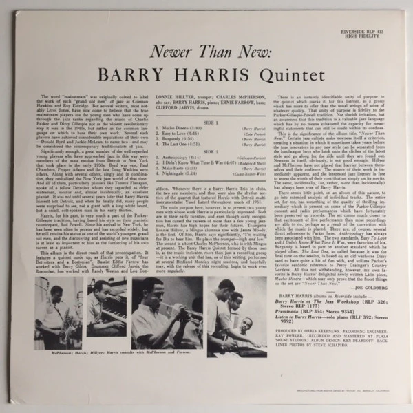 Barry Harris Quintet - Newer Than New (LP) (Near Mint (NM or M-)) - Image 2