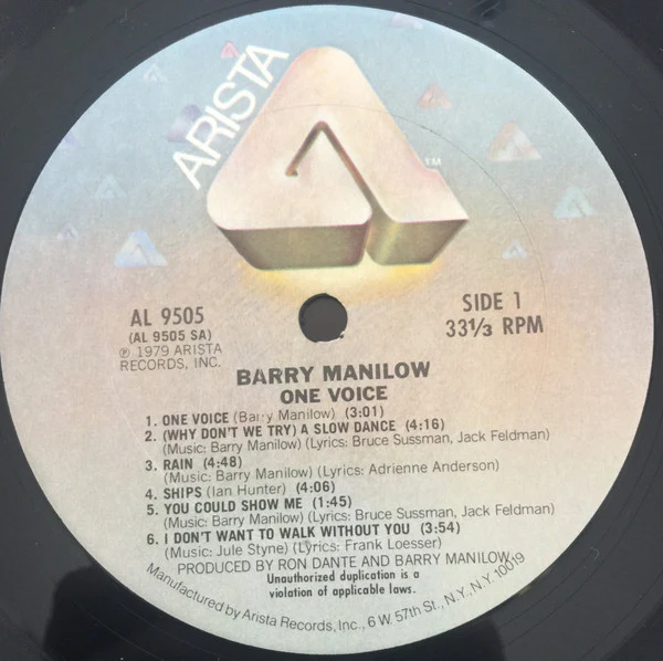 Barry Manilow - One Voice (LP) (Near Mint (NM or M-)) - Image 3