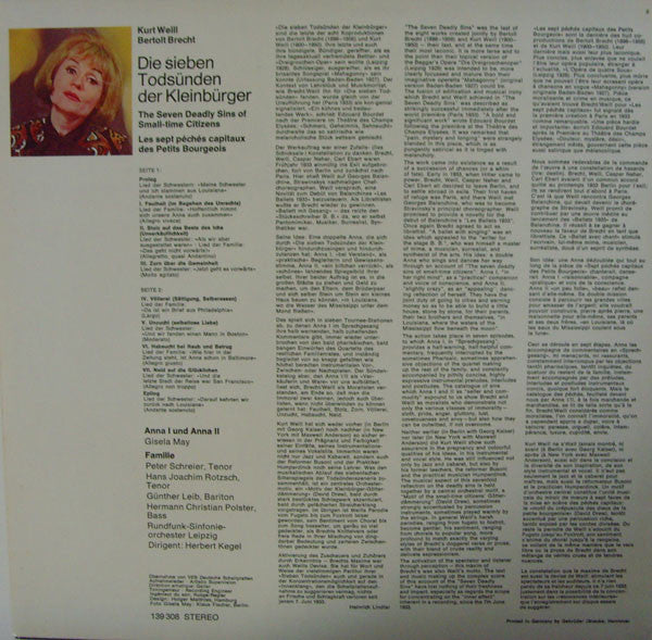 Bertolt Brecht & Kurt Weill - Gisela May - Die Sieben Todsünden (LP) (Near Mint (NM or M-)) - Image 2