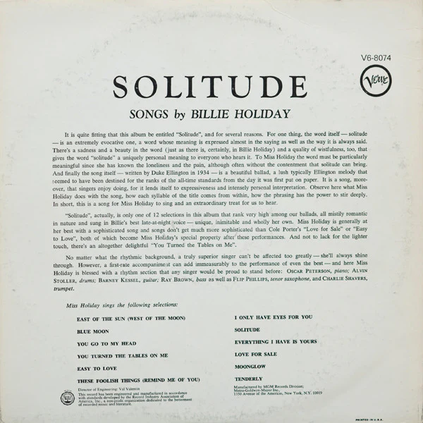 Billie Holiday - Solitude (LP) (Very Good Plus (VG+)) - Image 2