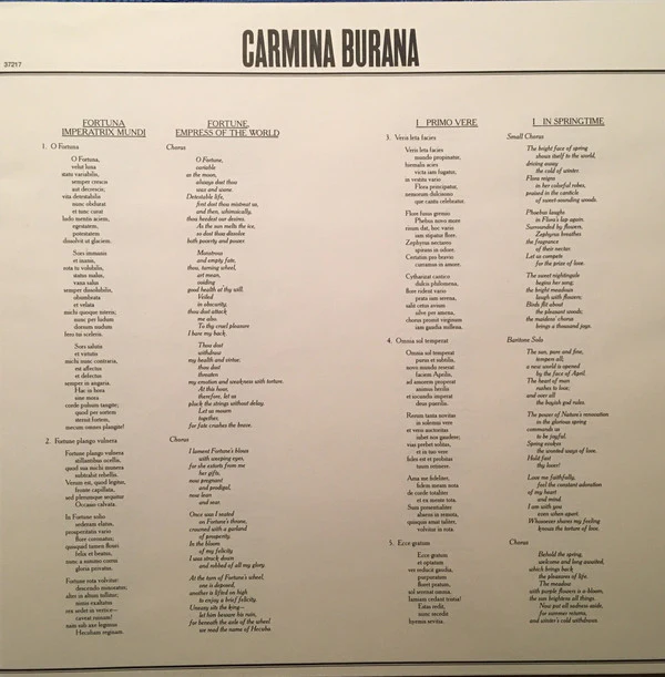 Carl Orff : Eugene Ormandy, The Philadelphia Orchestra, Janice Harsanyi, Rudolf Petrak, Harve Presnell, The Rutgers University Choir, F. Austin Walter - Carmina Burana (LP) (Mint (M)) - Image 5