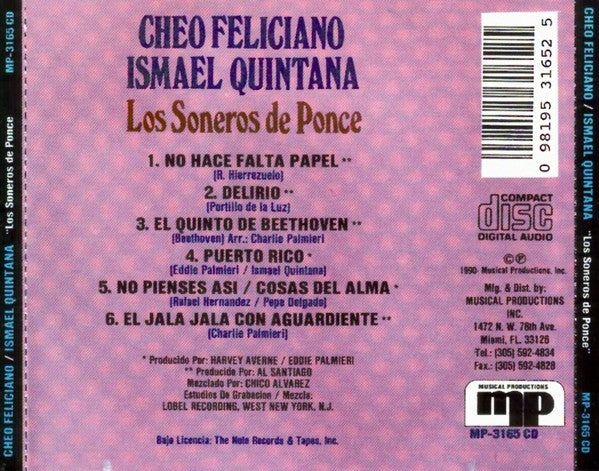 Cheo Feliciano, Ismael Quintana - Los Soneros De Ponce (CD) (Near Mint (NM or M-)) - Image 2