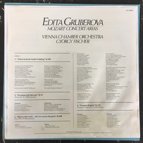 Edita Gruberova, Wolfgang Amadeus Mozart, Wiener Kammerorchester, György Fischer - Concert Arias (LP) (Near Mint (NM or M-)) - Image 3