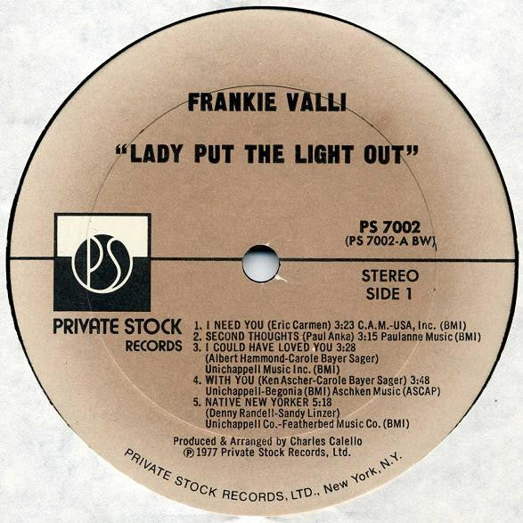 Frankie Valli - Lady Put The Light Out (LP) (Mint (M)) - Image 3
