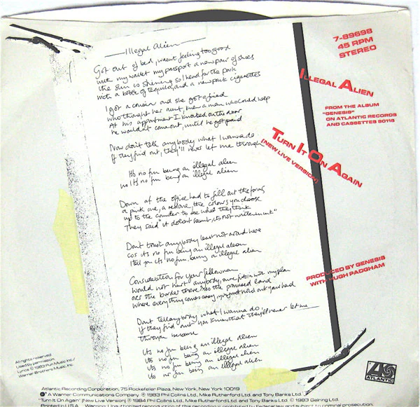 Genesis - Illegal Alien (7") (Near Mint (NM or M-)) - Image 2