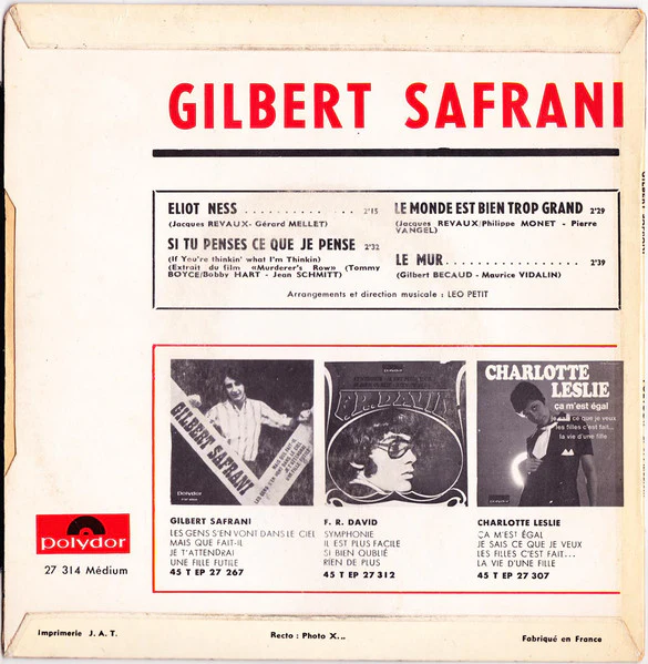 Gilbert Safrani - Eliot Ness (7") (Mint (M)) - Image 2