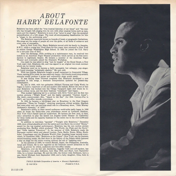 Harry Belafonte - Calypso In Brass (LP) (Mint (M)) - Image 5