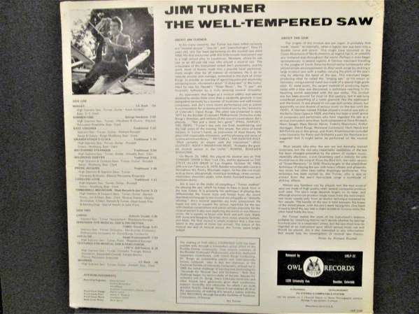 Jim Turner - The Well-Tempered Saw (LP) (Near Mint (NM or M-)) - Image 2