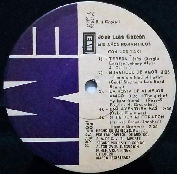 Jose Luis Gazcón - Mis Años Romanticos Con Los Yaki (LP) (Near Mint (NM or M-)) - Image 4