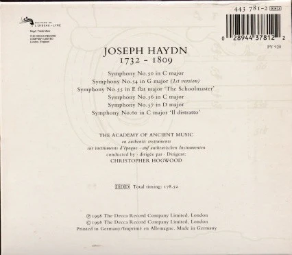Joseph Haydn - The Academy Of Ancient Music, Christopher Hogwood - Symphonies 1773-1774 / 50 54 55 56 57 60 / Volume 8 (3xCD) (Near Mint (NM or M-)) - Image 2