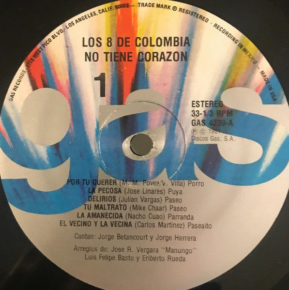 Los Ocho De Colombia - No Tiene Corazon (LP) (Very Good Plus (VG+)) - Image 3