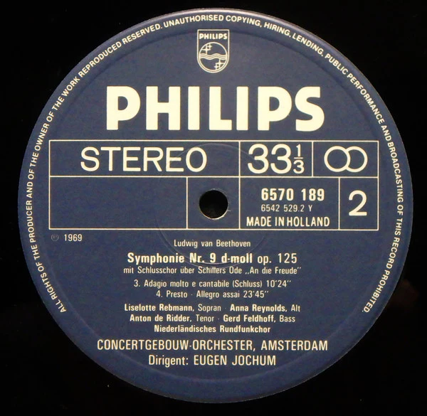 Ludwig van Beethoven - Liselotte Rebmann, Anna Reynolds, Anton De Ridder, Gerd Feldhoff, Concertgebouworkest, Eugen Jochum - Symphony No. 9 (LP) (Mint (M)) - Image 4