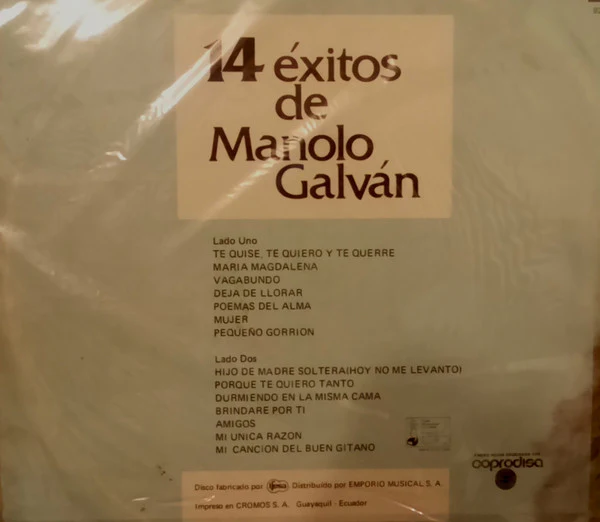 Manolo Galván - 14 Éxitos De Manolo Galván (LP) (Near Mint (NM or M-)) - Image 2