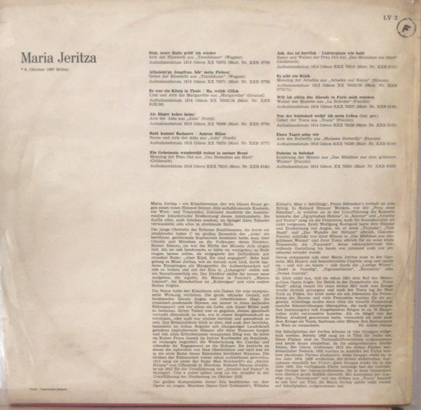 Maria Jeritza - Maria Jeritza (LP) (Near Mint (NM or M-)) - Image 2