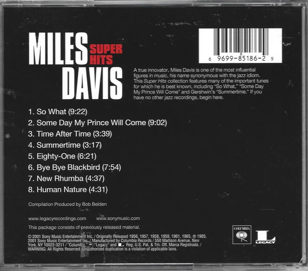 Miles Davis - Super Hits (CD) (Mint (M)) - Image 2