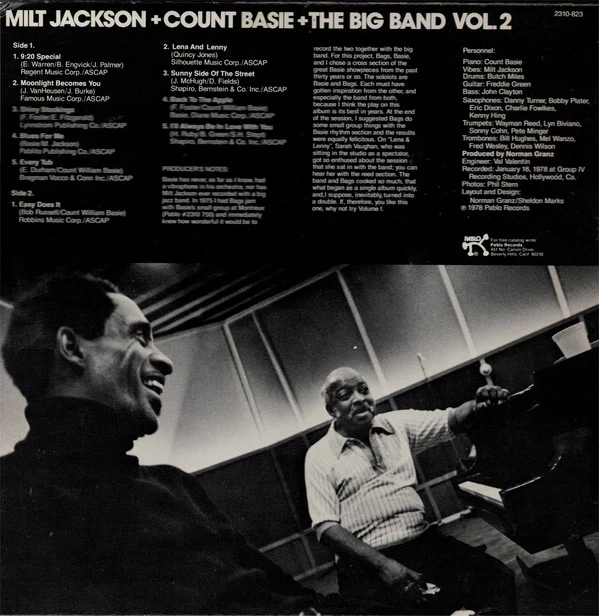 Milt Jackson + Count Basie Big Band - Vol. 2 (LP) (Mint (M)) - Image 2