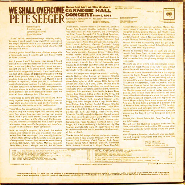 Pete Seeger - We Shall Overcome (LP) (Very Good Plus (VG+)) - Image 2