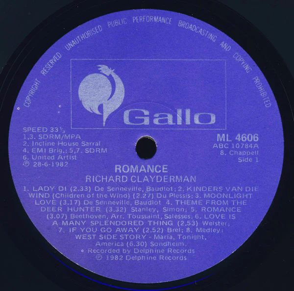 Richard Clayderman - Romance (LP) (Mint (M)) - Image 3