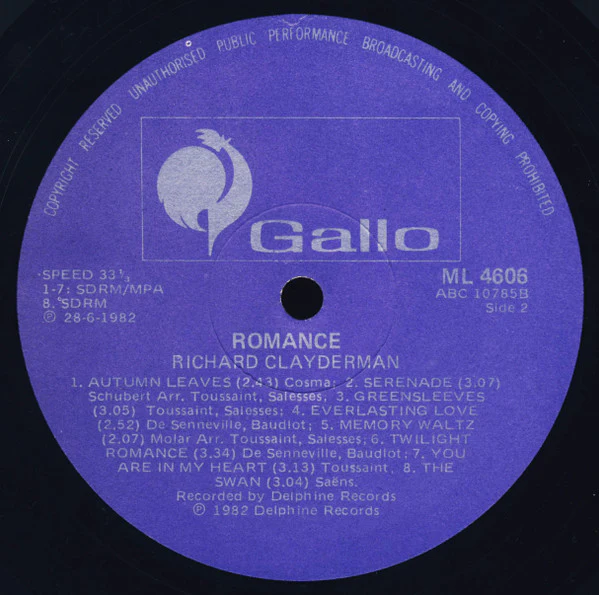 Richard Clayderman - Romance (LP) (Mint (M)) - Image 4