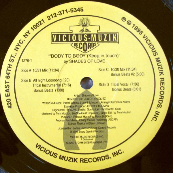 Shades Of Love - Body To Body (Keep In Touch) (The Junior Vasquez Remixes) (2x12") (Very Good Plus (VG+)) - Image 4