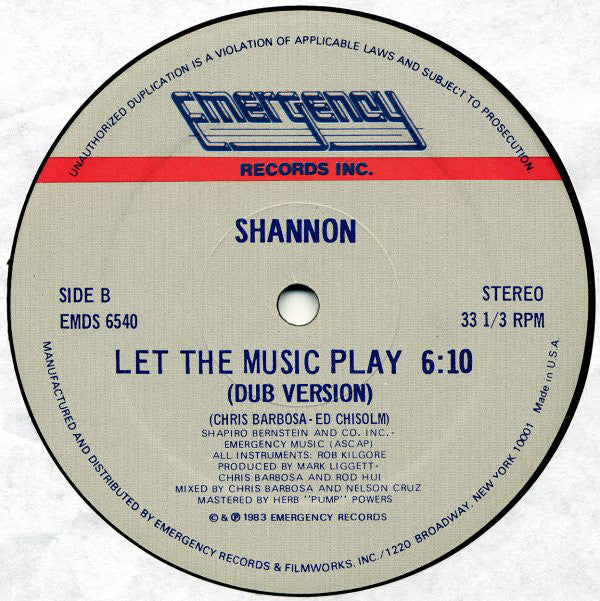 Shannon - Let The Music Play (12") (Near Mint (NM or M-)) - Image 2
