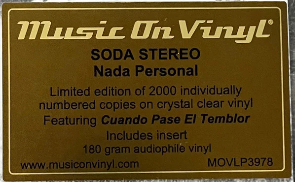 Soda Stereo - Nada Personal (LP) (Mint (M)) - Image 2