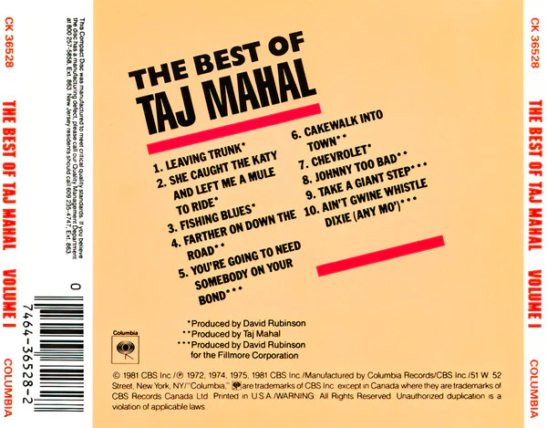 Taj Mahal - The Best Of Taj Mahal Volume I (CD) (Mint (M)) - Image 3