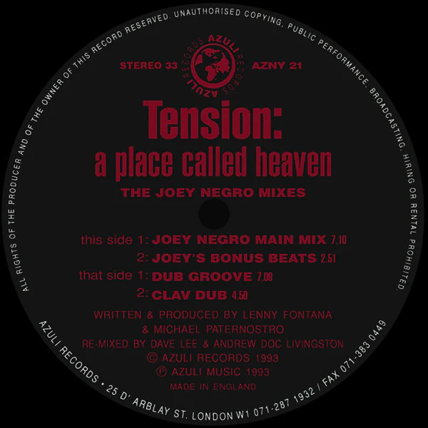 Tension - A Place Called Heaven (Joey Negro Re-Mixes • Farley/Heller Mixes) (2x12") (Very Good Plus (VG+)) - Image 2
