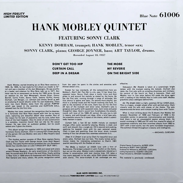 The Hank Mobley Quintet Featuring Sonny Clark - Hank Mobley Quintet Featuring Sonny Clark (LP) (Near Mint (NM or M-)) - Image 3
