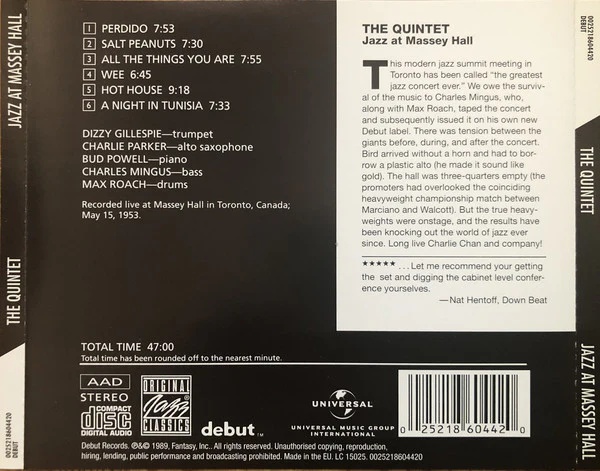 The Quintet - Jazz At Massey Hall (CD) (Mint (M)) - Image 2