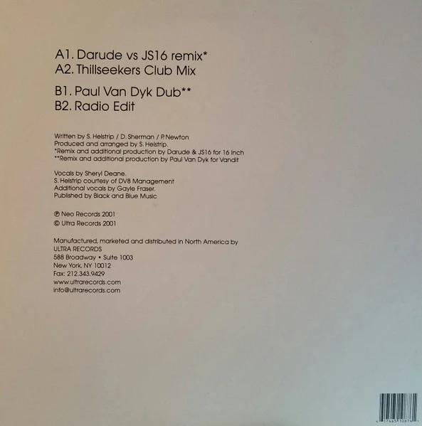 The Thrillseekers Feat. Sheryl Deane - Synaesthesia (Fly Away) (12") (Near Mint (NM or M-)) - Image 2