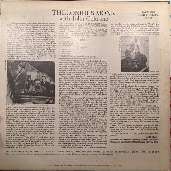 Thelonious Monk - Thelonious Monk With John Coltrane (LP) (Near Mint (NM or M-)) - Image 4