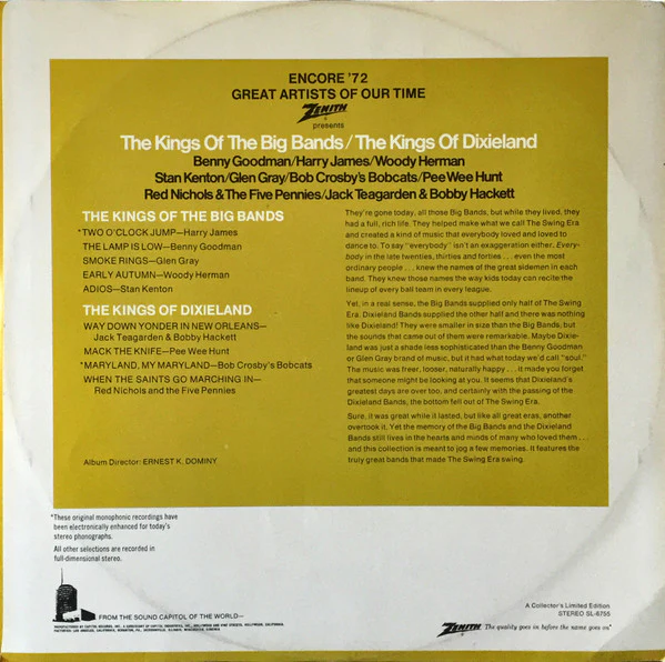 Various - The Kings Of The Big Bands / The Kings Of Dixieland (LP) (Near Mint (NM or M-)) - Image 2