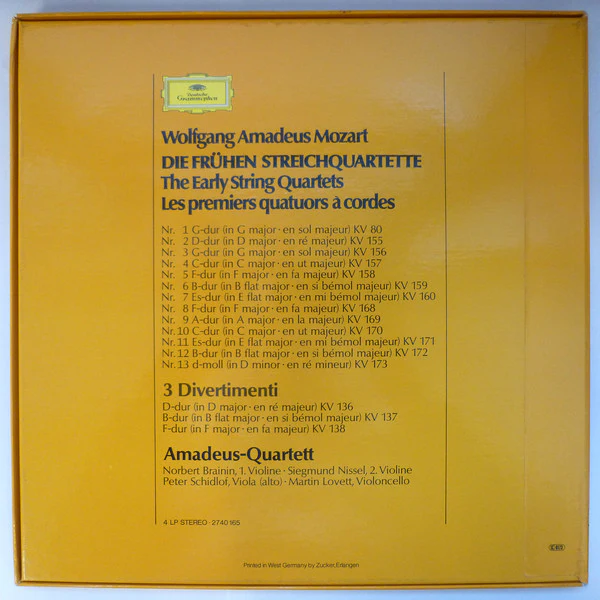 Wolfgang Amadeus Mozart, Amadeus-Quartett - Die Frühen Streichquartette / The Early Strings Quartets / Les Premiers Quatuors à Cordes (4xLP) (Near Mint (NM or M-)) - Image 2