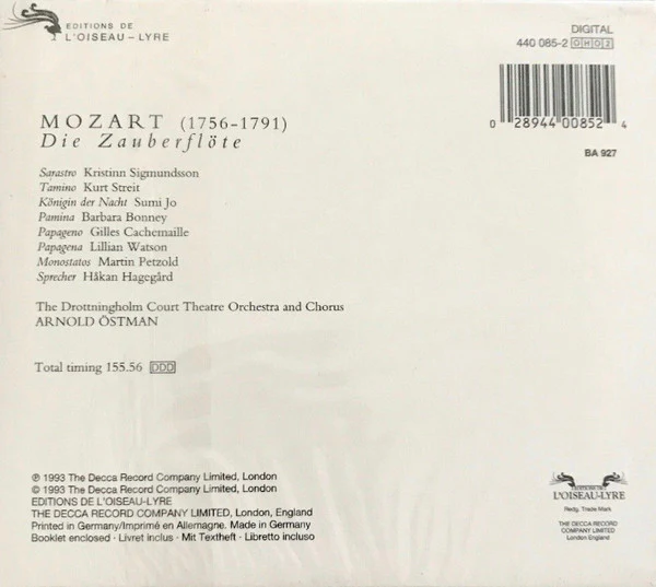 Wolfgang Amadeus Mozart - Barbara Bonney · Sumi Jo · Kurt Streit · Gilles Cachemaille · Chorus And Orchestra Of The Drottningholm Court Theatre · Arnold Östman - Die Zauberflöte (2xCD) (Near Mint (NM or M-)) - Image 2