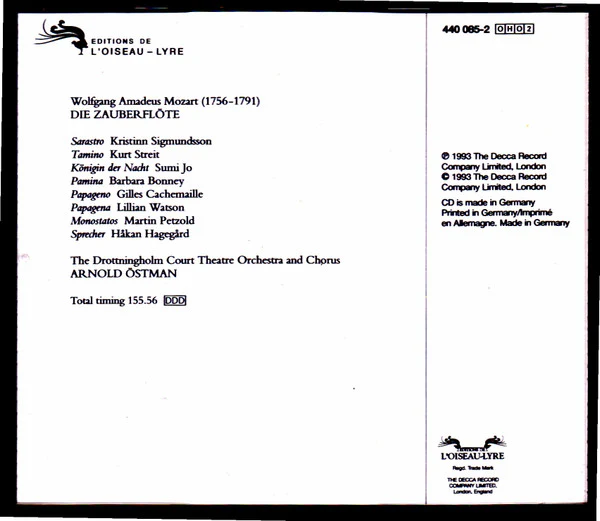 Wolfgang Amadeus Mozart - Barbara Bonney · Sumi Jo · Kurt Streit · Gilles Cachemaille · Chorus And Orchestra Of The Drottningholm Court Theatre · Arnold Östman - Die Zauberflöte (2xCD) (Near Mint (NM or M-)) - Image 4