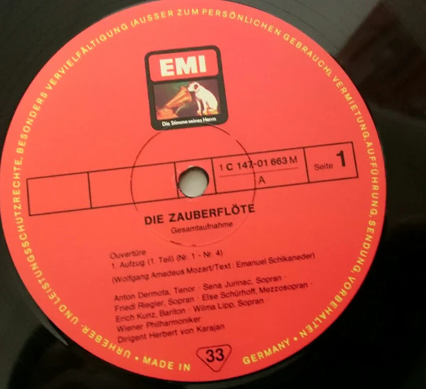 Wolfgang Amadeus Mozart, Irmgard Seefried • Wilma Lipp • Anton Dermota • Erich Kunz • Ludwig Weber • George London , Wiener Singverein, Wiener Philharmoniker, Herbert Von Karajan - Die Zauberflöte (3xLP) (Near Mint (NM or M-)) - Image 2