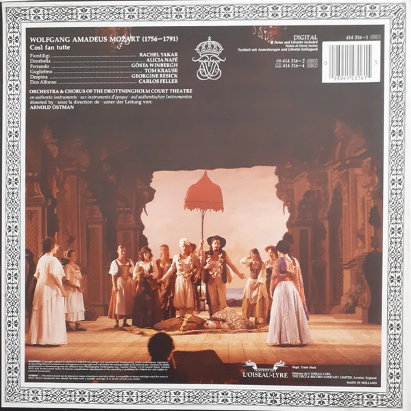 Wolfgang Amadeus Mozart, Rachel Yakar, Alicia Nafé, Georgine Resick, Gösta Winbergh, Tom Krause, Carlos Feller, Drottningholm Theatre Orchestra & Drottningholm Theatre Chorus, Arnold Östman - Così Fan Tutte (3xLP) (Near Mint (NM or M-)) - Image 2
