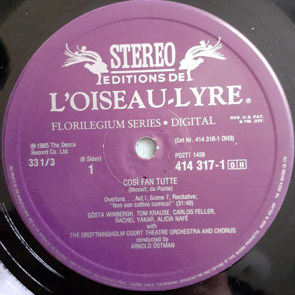 Wolfgang Amadeus Mozart, Rachel Yakar, Alicia Nafé, Georgine Resick, Gösta Winbergh, Tom Krause, Carlos Feller, Drottningholm Theatre Orchestra & Drottningholm Theatre Chorus, Arnold Östman - Così Fan Tutte (3xLP) (Near Mint (NM or M-)) - Image 5