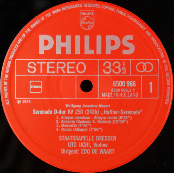 Wolfgang Amadeus Mozart, Staatskapelle Dresden, Edo De Waart - "Haffner" Serenade, K.250 / March In D, K.249 (LP) (Near Mint (NM or M-)) - Image 3